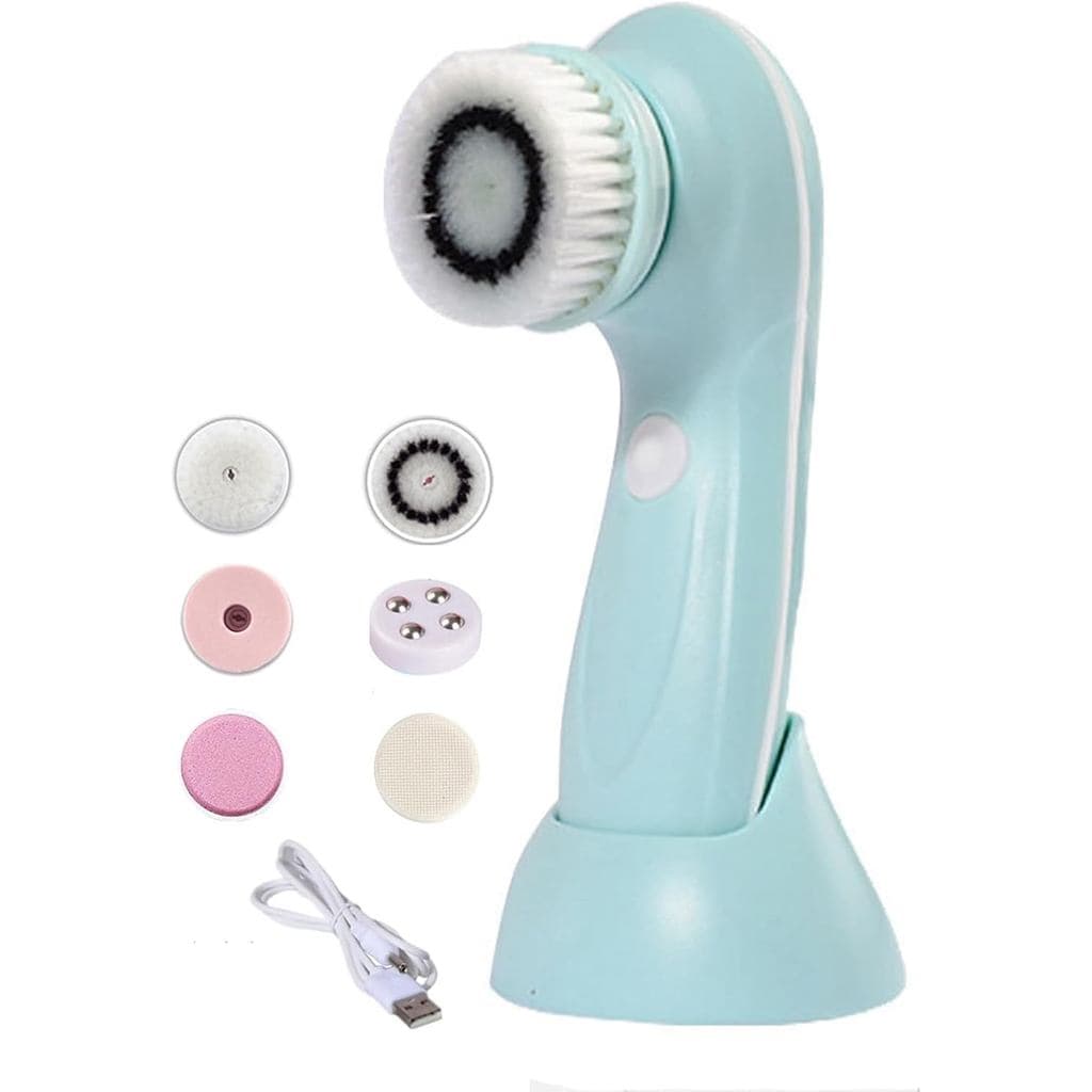 Escova Elétrica de Limpeza Facial, Esfoliador Portátil com 6 Cabeças, Ferramenta de Esfoliação Vibratória para Limpeza P