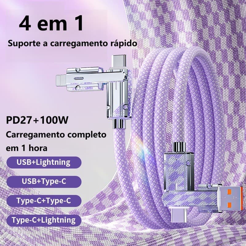 Cabo de carregamento ultrarrápido 4 em 1 de 100 W, cabo de dados trançado, adequado para todos os telefones celulares eq