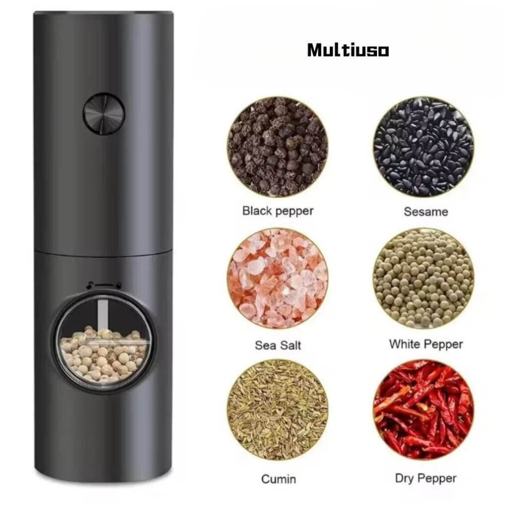 Moedor Elétrico de Pimenta Sal Ajustável – Moedor de Temperos Automático a Pilha