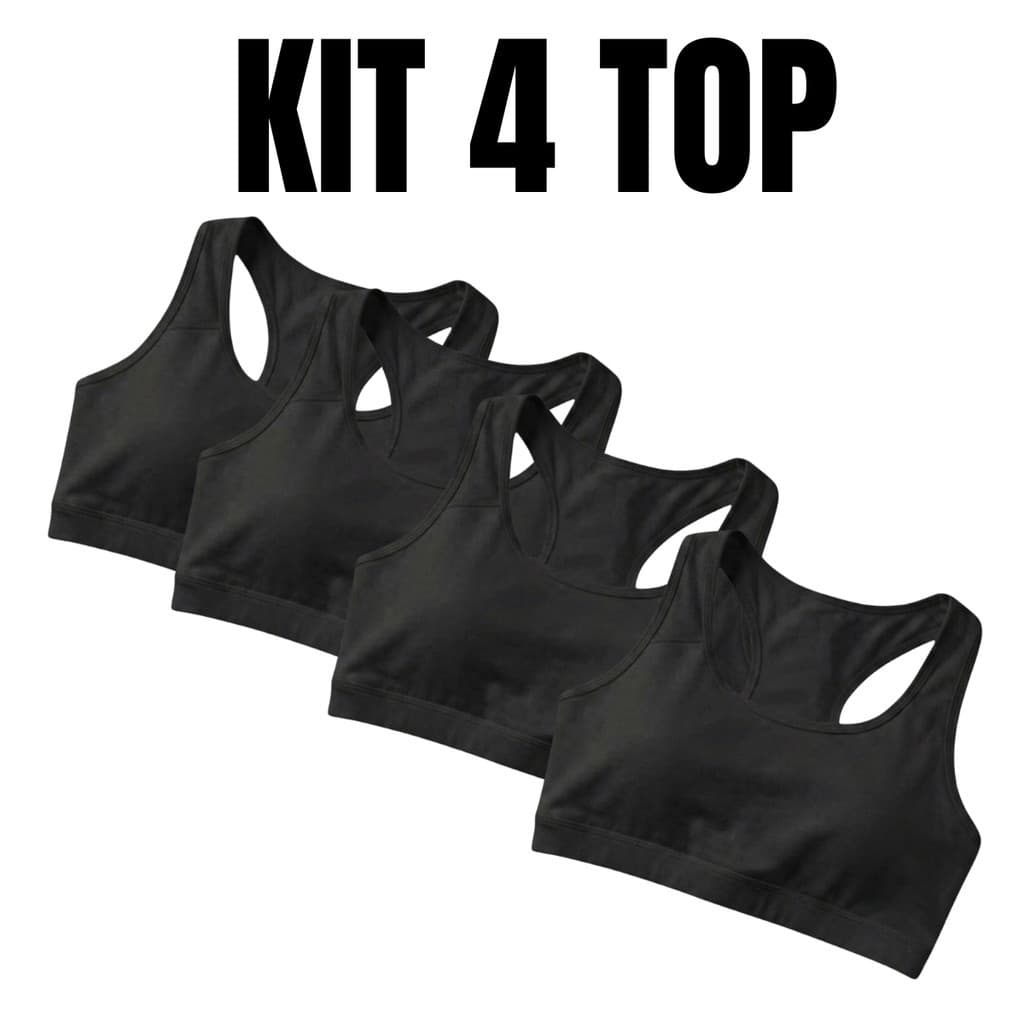 Kit 4 Tops Fitness Feminino Nadador Academia Preto Branco