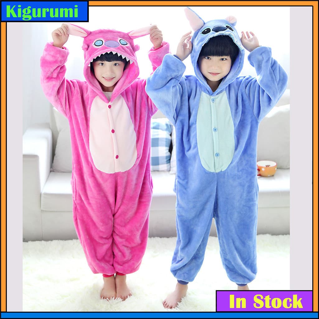 Kigurumi Stitch Dinossauro Unicórnio Girafa Macacão de Desenho Animado Pijamas Infantis Macacão de Animal Fantasia Cospl