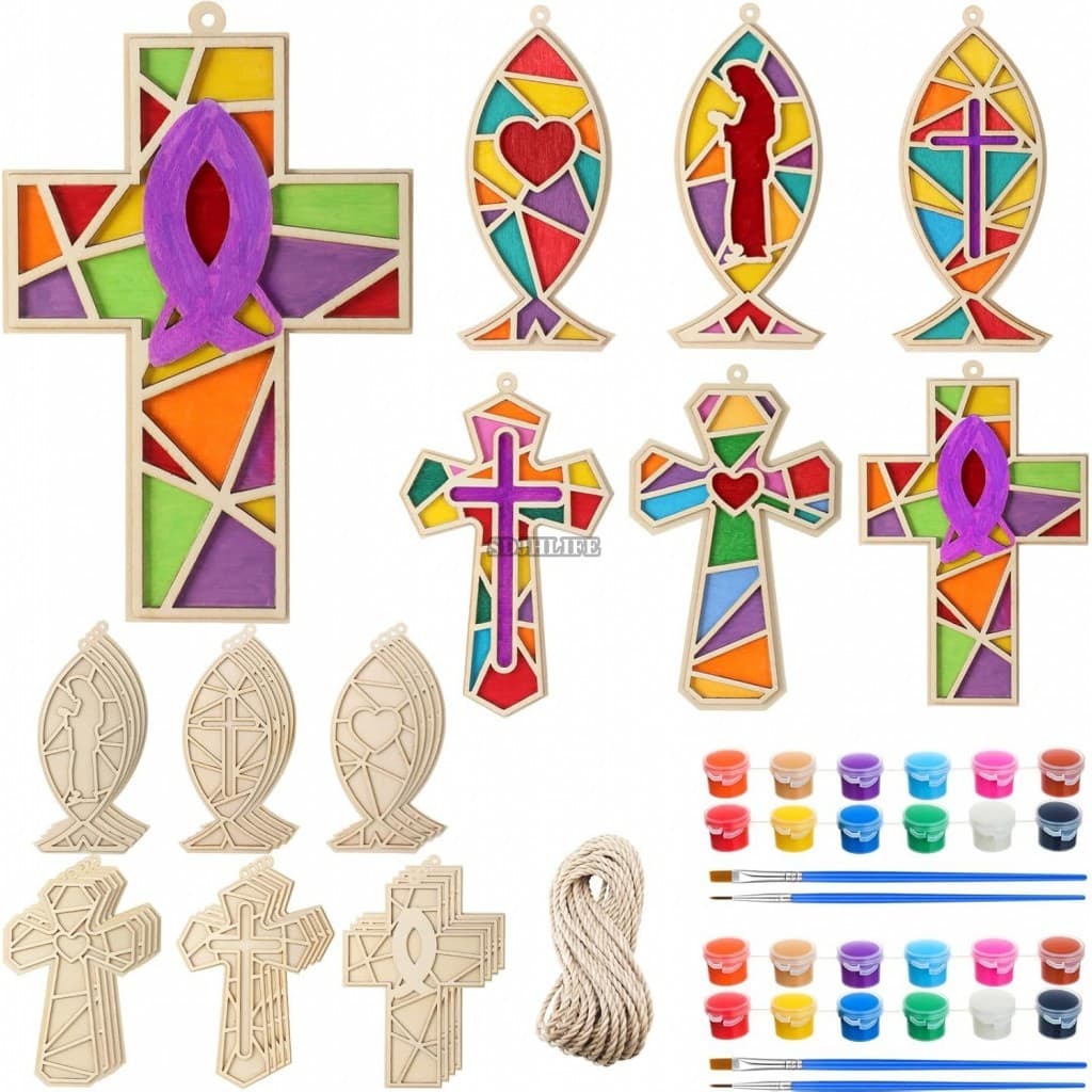 Pingente De Cruz Batismal De Madeira Inacabado-Artesanato De Pintura DIY Para Decoração De Festa Infantil