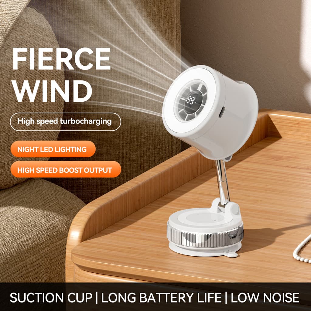 Folding Suction Cup Fan USB Mini Cooling Fan with Adjustable Foldable Arm, Lockable Base for Desk, Car, Travel, and Home
