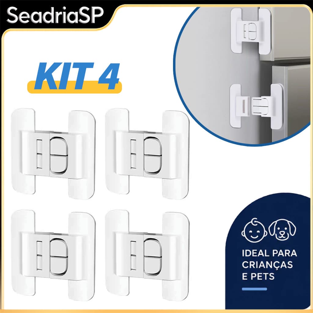 Kit 4 Trava de Segurança De Geladeira Gavetas Multiuso Adesiva Protetor Infantíl Fechadura Armário
