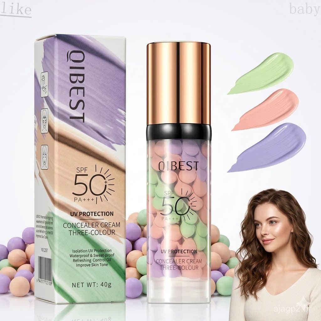 Conjunto de 3 peças SPF50+PA+++ Protetor solar 3 em 1, primer, base de maquiagem com ajuste de cor, primer de maquiagem
