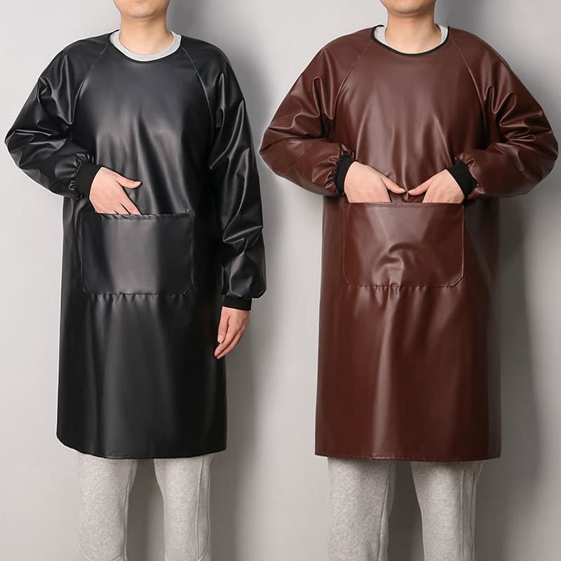 Macacão de couro para uso reverso, à prova d'água, à prova de óleo, manga comprida, cozinha doméstica, roupas de trabalh