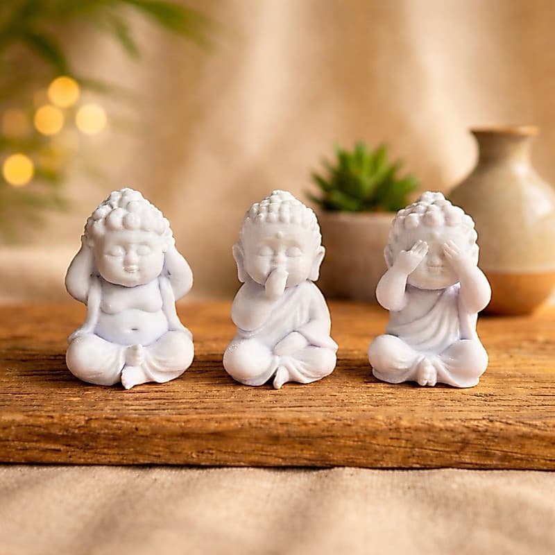 Kit 3 Mini Budas Decorativos | Estátuas Zen Decorativas para Sala, Meditação e Decoração