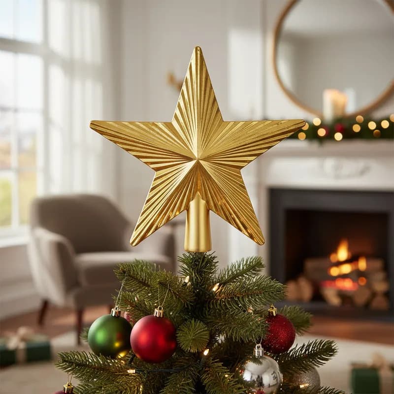 Estrela Ponteira Dourada Topo Árvore De Natal Enfeite Natalino Clássico Decoração