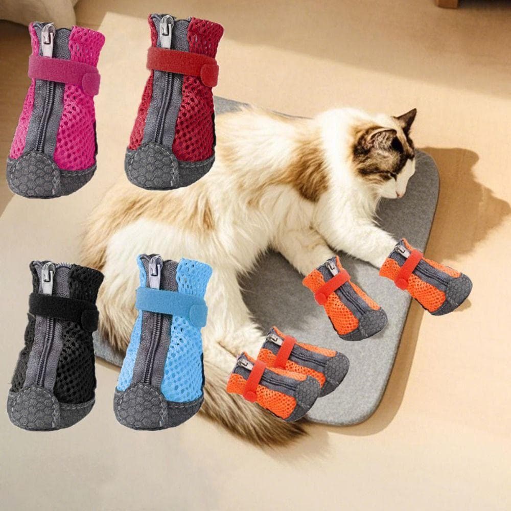 4 Sapatos Do Cão De Estimação Dos Pces , Respiráveis Antiderrapantes Da Malha , Capa Confortável Sapato Animal Fácil De