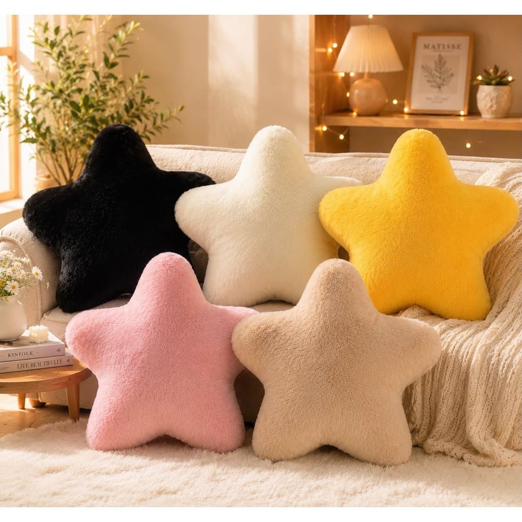 Almofada Estrela Pelúcia Decorativa Macia para Sofá, Cama, Quarto Infantil e Sala