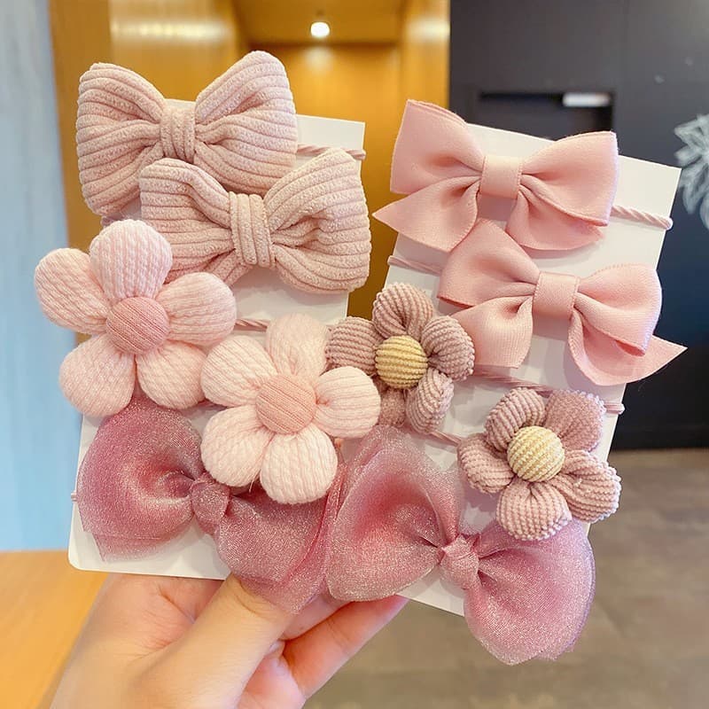 [Estoque pronto] Faixa de borracha infantil Corda de cabelo de bebê Tecido de menina Laço de flor não machuca acessórios
