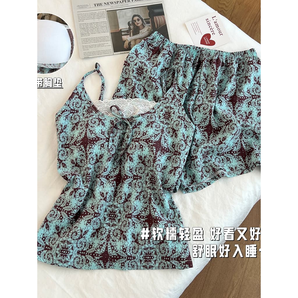 Pijamas femininos verão 2025 novo estilo nuvem algodão estilingue sem mangas colete Shorts solto legal Homewear terno