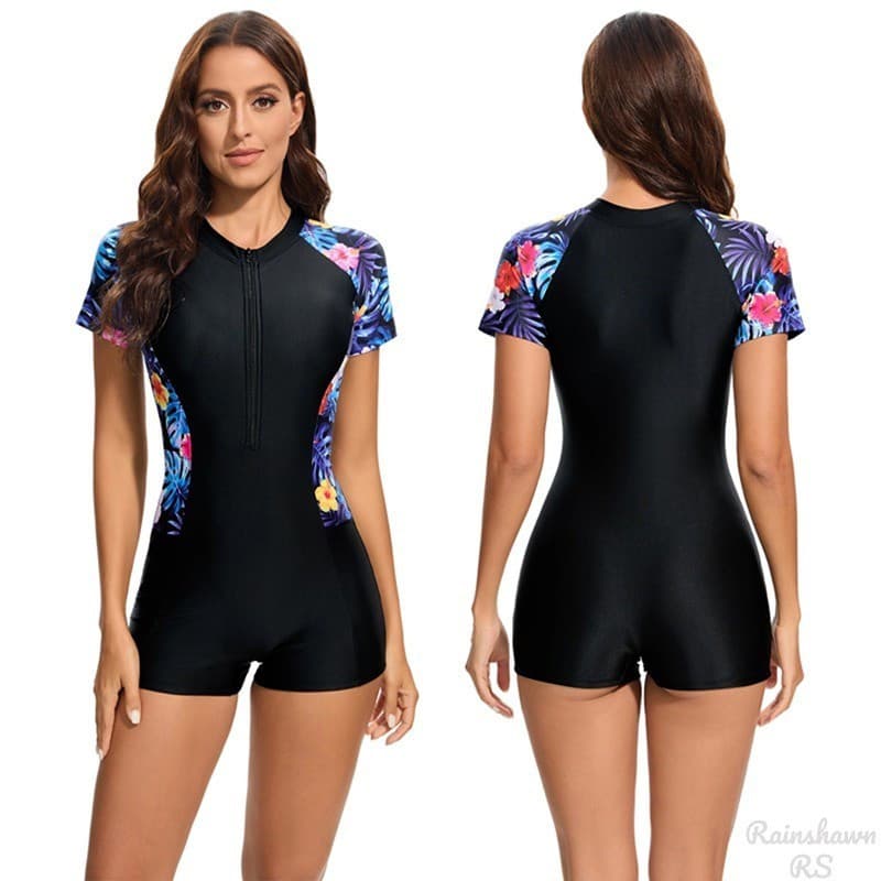 RS |   Roupa de praia/banho com zíper, tamanho grande, roupa de banho feminina, roupa de praia/banho com mangas curtas,