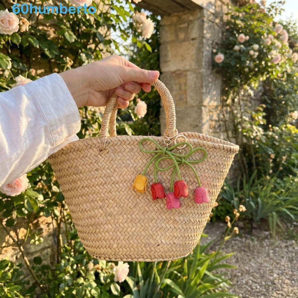 HUMBERTO Chaveiro Com Laço Pu , Pingente De Flor De Couro De Tulipa Bolsa Artesanal De Tecelagem Criativa Masculina