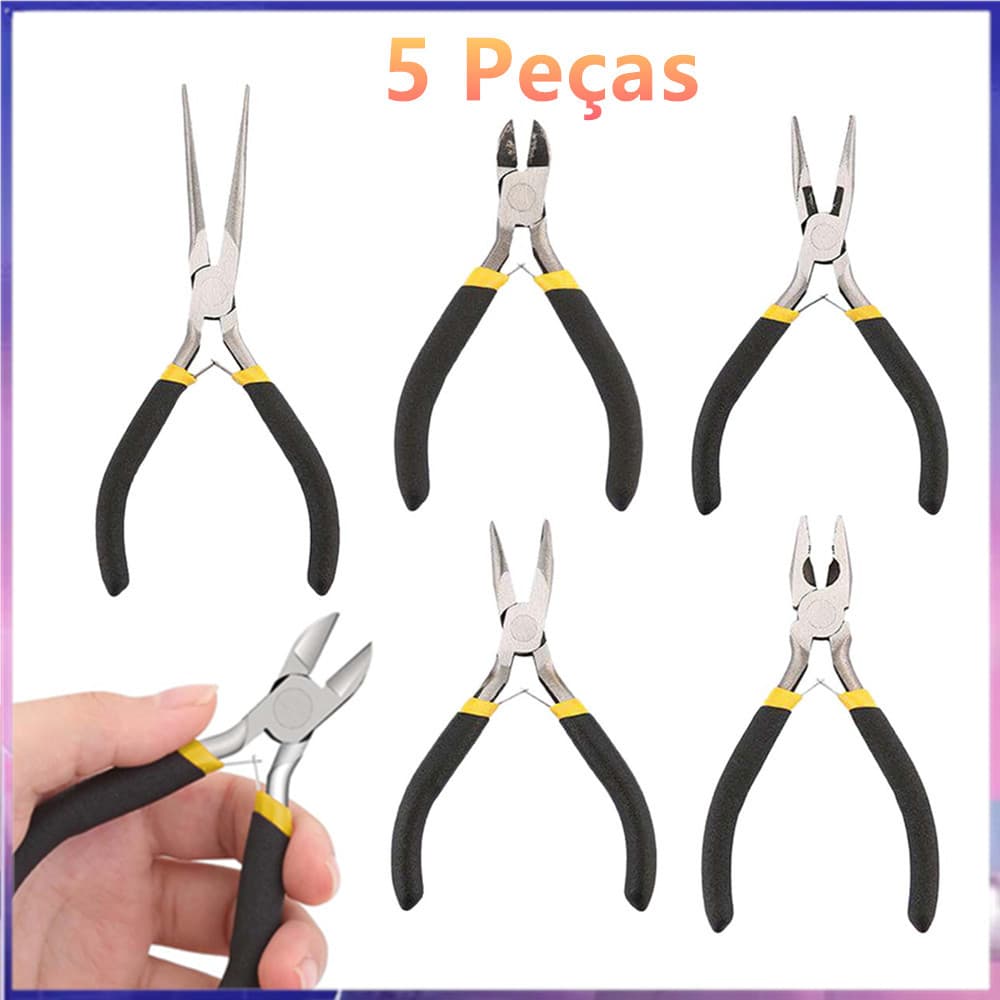 Alicate de joias de 5 peças, alicate de artesanato ultrapreciso para fazer joias, linha curvada, cortador de linha