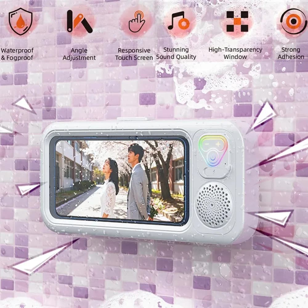 Universal À Prova Dwaterproof Água BT Alto-Falante Caso Do Telefone Móvel Titular Anti-Nevoeiro Tela De Toque Rotação 36