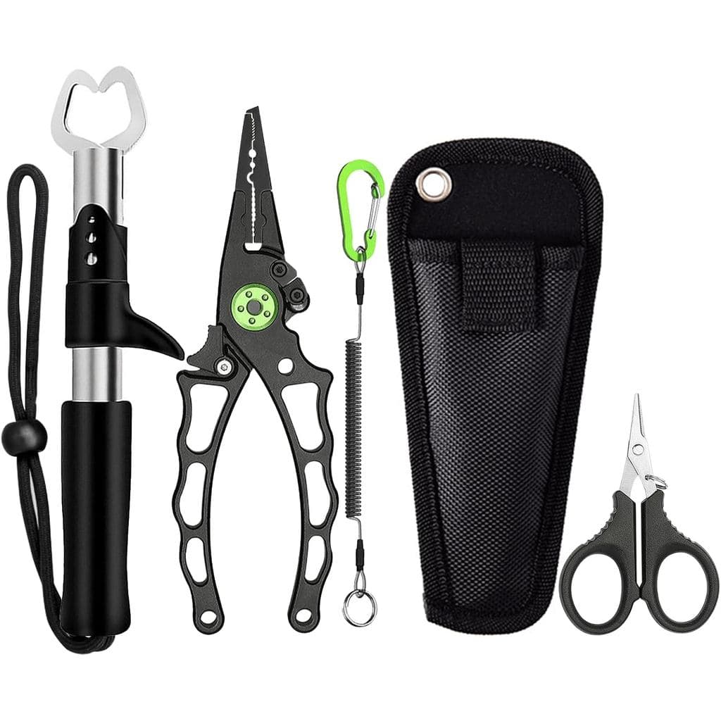 Alicate de Pesca em Alumínio, Kit de Ferramentas de Pesca com 5 Peças, Removedor de Anzóis Multifuncional Aprimorado e T