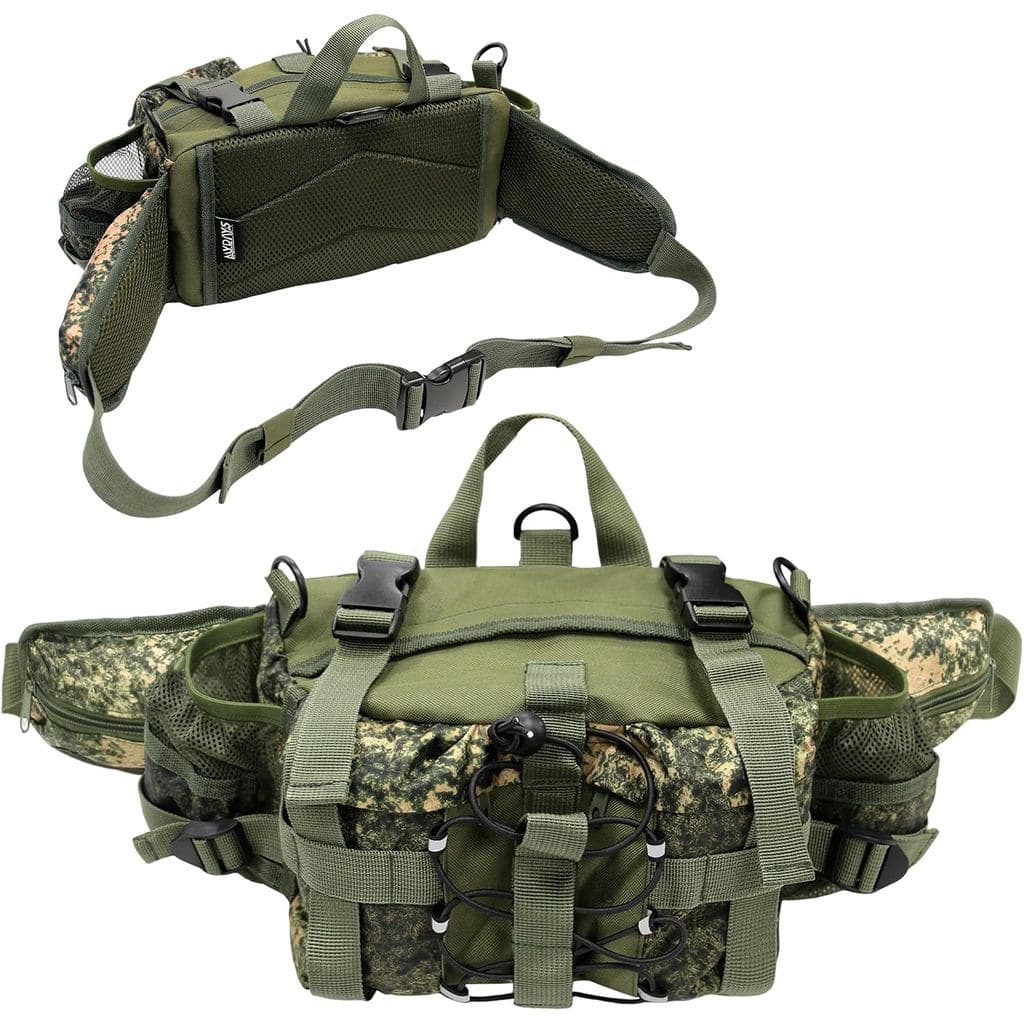 Bolsa de Cintura para Pesca MYDAYS com Porta-Garrafa de Água, Bolsa Leve para Equipamentos de Pesca ao Ar Livre (Camufla