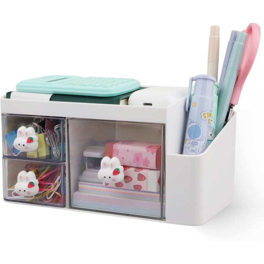 Organizador de Mesa com Porta-Lápis e 3 Gavetas, Suporte para Acessórios de Mesa, Organizador de Material de Escritório