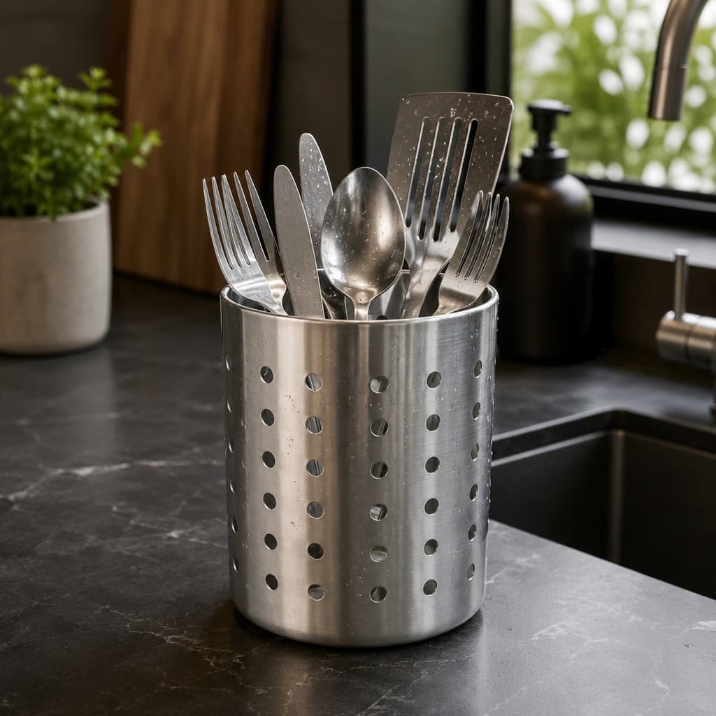 Escorredor de Talheres em Aço Inox Escovado 12 Cm Prático