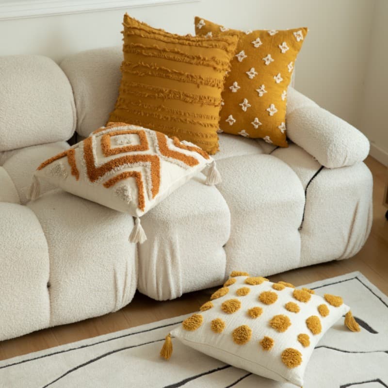Conjunto de almofadas em estilo boêmio para sofá de sala de estar, combinação de capas de almofada em veludo boucle com