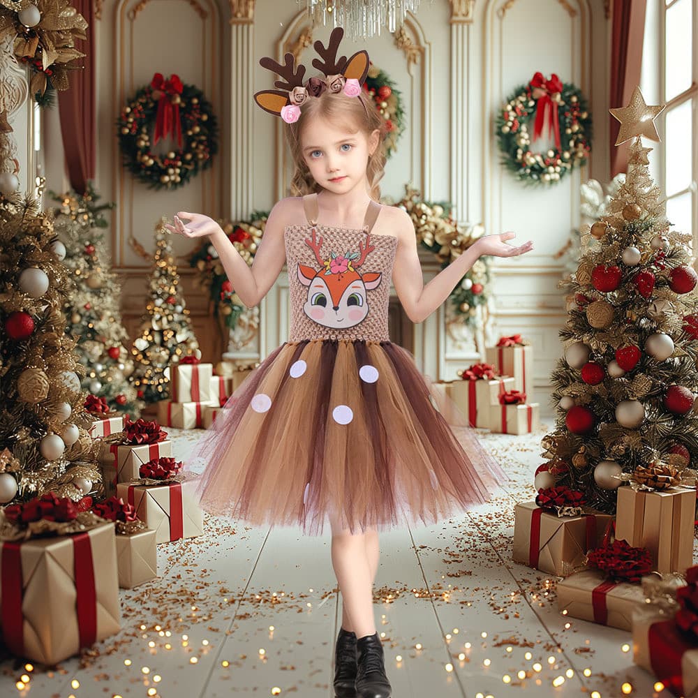 Natal Elk princesa vestido dos desenhos animados Animal veado desempenho traje infantil gaze Pettiskirt traje de férias