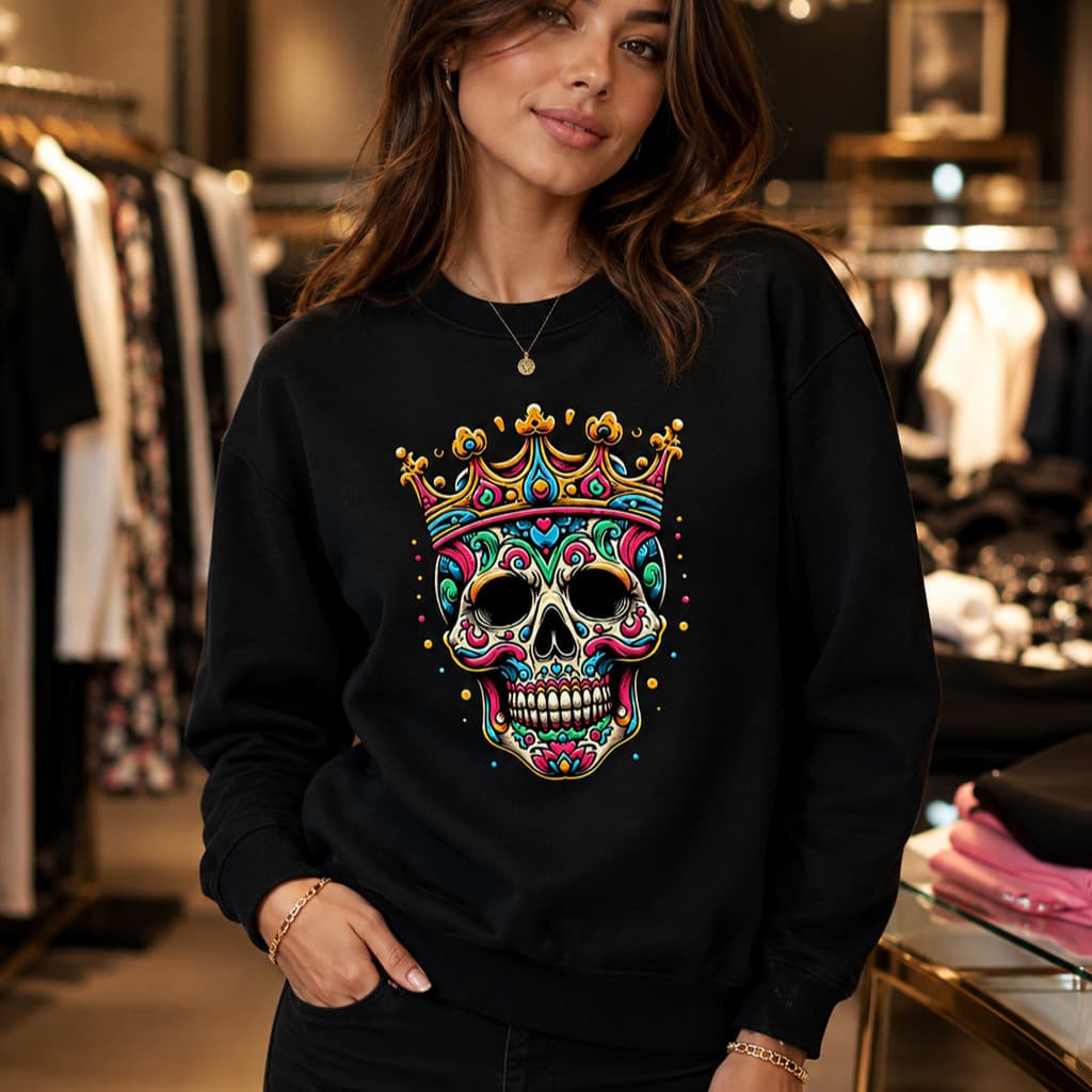 Moletom Feminino Flanelado Estampado Caveira Mexicana