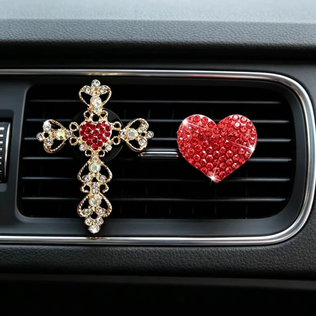 ENVIO RÁPIDO Clipe de Saída de Ar do Carro com Coração de Cristal e Strass, Suporte de Perfume, Clipe Decorativo para Sa