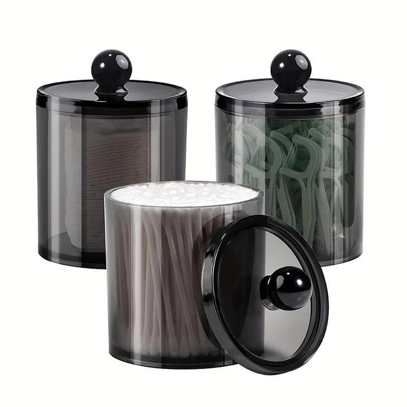 Caixa De Armazenamento De Cotonete De Algodão De Plástico Preto Suporte De Frasco De Apotecário De Banheiro Para Bolas