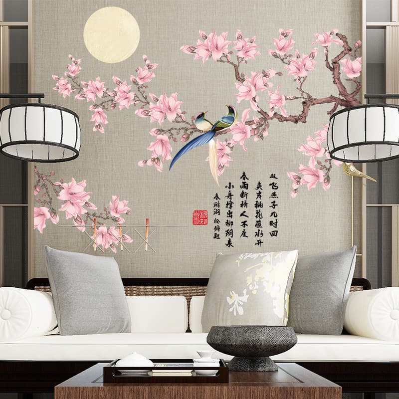 Quente antigo estilo chinês flor de pêssego adesivos de parede sala de estar quarto auto-adesivo papel de parede adesivo