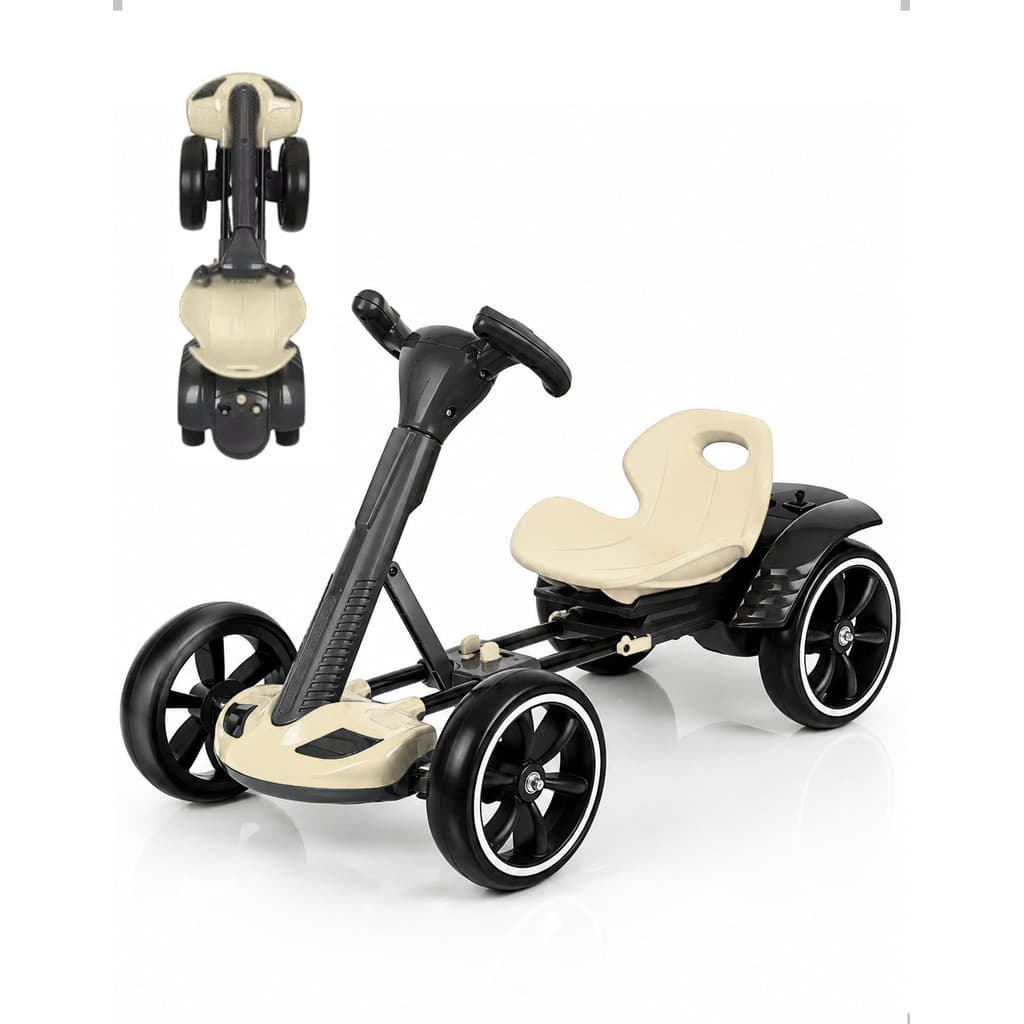 Kart Elétrico Infantil 6V Dobrável Assento Ajustável LED Sons Bateria Recarregável Bege