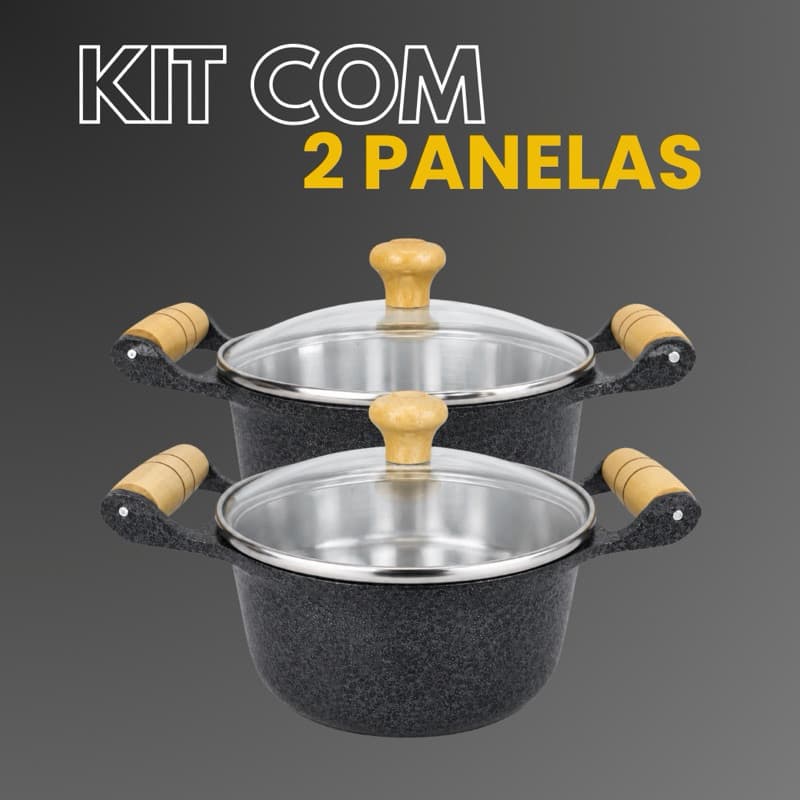 Panelas Alumínio Batido Preto Craqueada c/ Tampa de Vidro nº 16 e 18