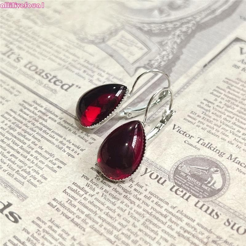 allilivefoua1 Vintage Vermelho Brincos De Cristal Lágrima Gótico Alternativa Jóias Para Mulher Brinco Amante