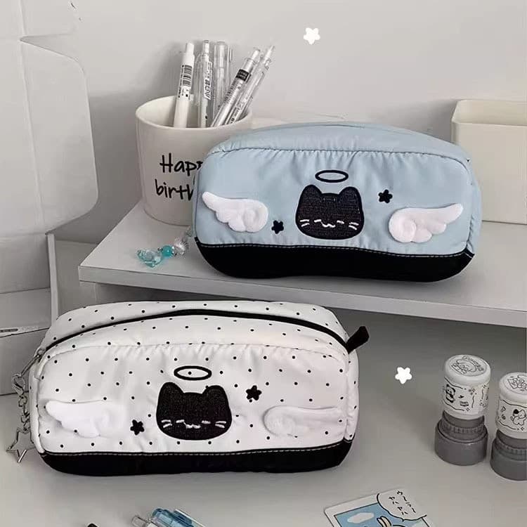 Novo estojo preto de bolinhas, capacidade de alto valor, bolsa de armazenamento de papelaria para estudantes, estojo de