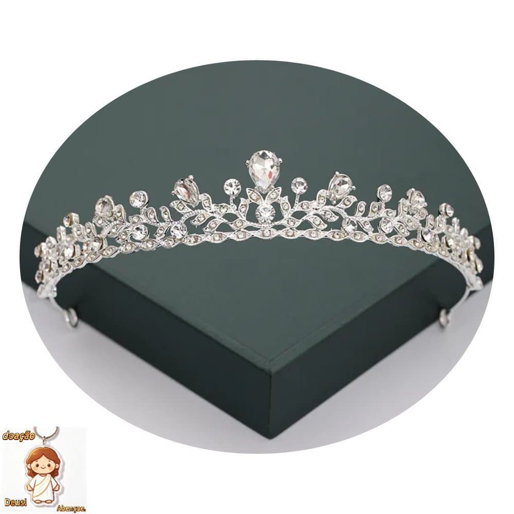 Coroa de Noiva Prateada Tiara de Noiva Luxo Festa Miss Debutante