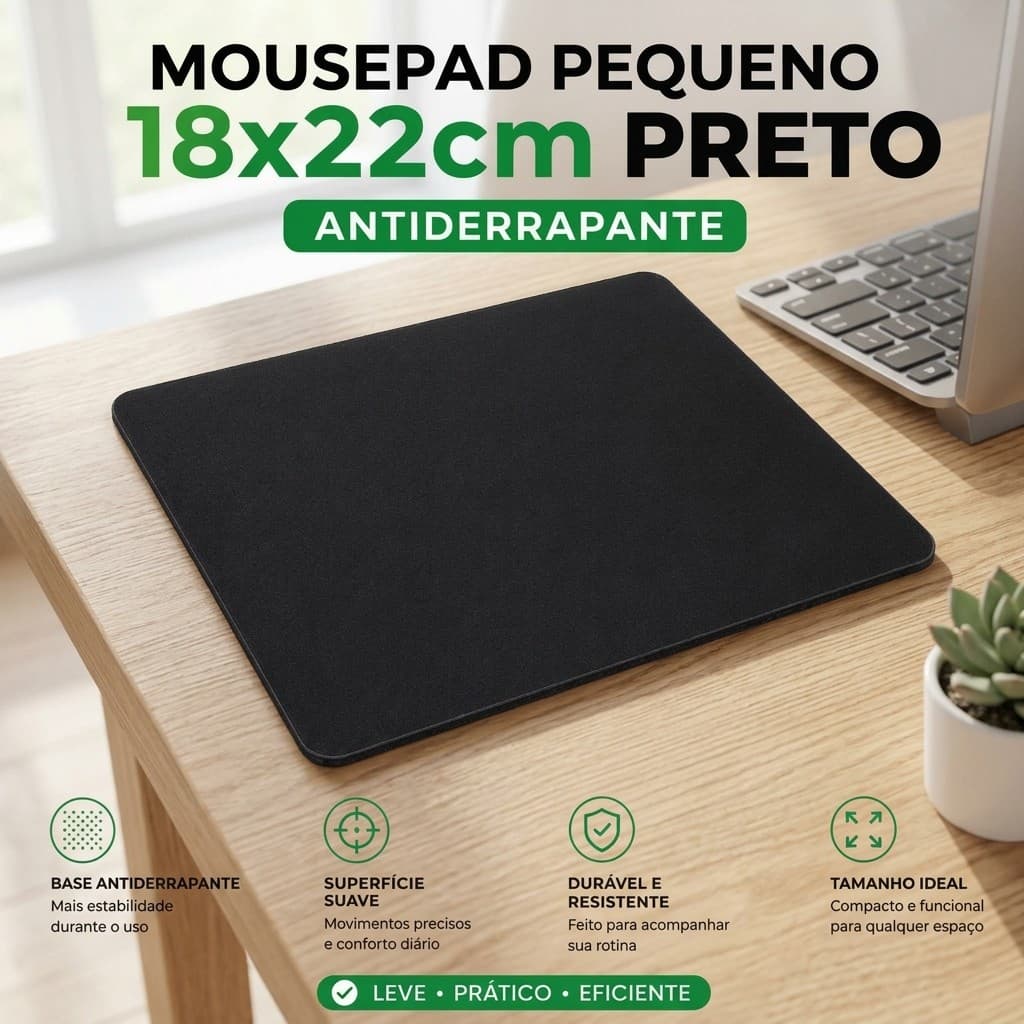 Mousepad 18x22 Compacto Tecido Liso Base Antiderrapante Emborrachada para PC Notebook e Escritorio