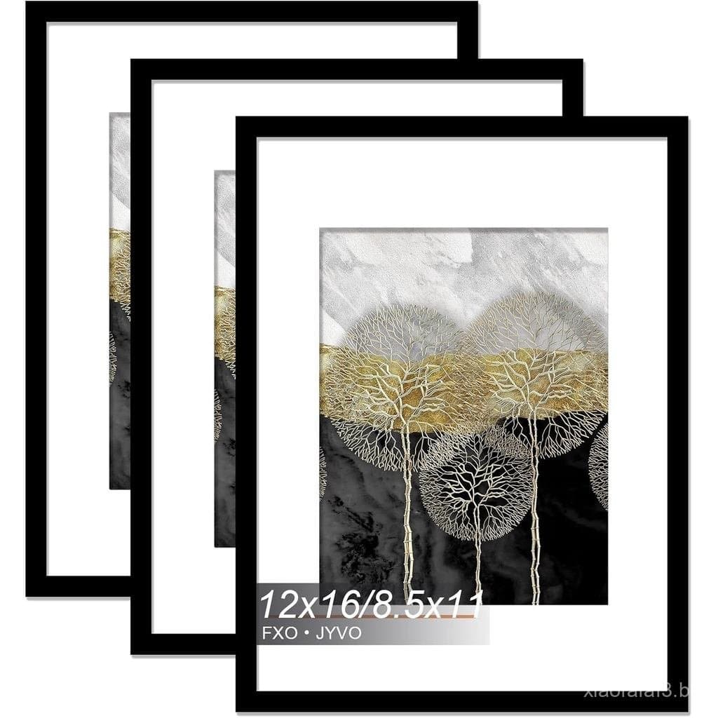 Conjunto de 3 Molduras para Fotos 12x16, para Exibir Pôsteres 8.5 x 11 com Passepartout ou 12 x 16 Sem Passepartout, Mol