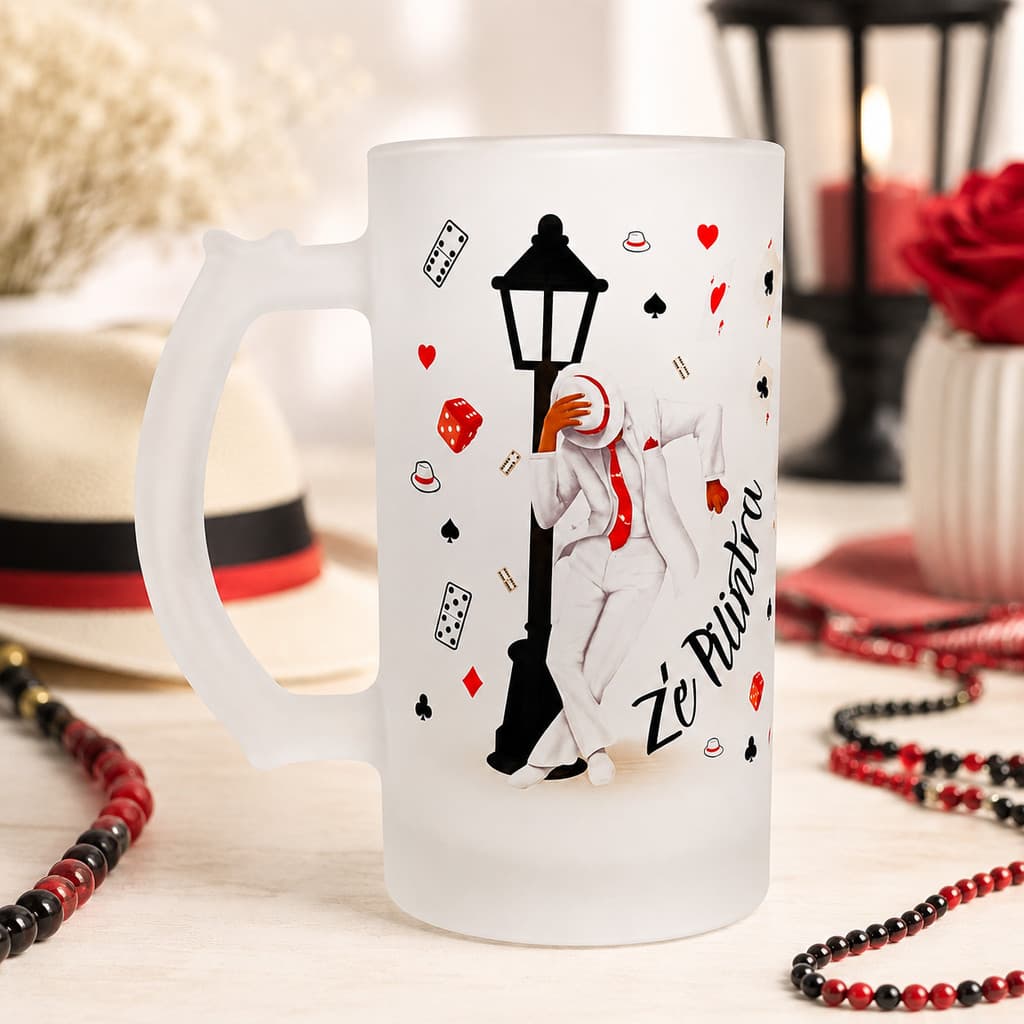 Caneca Chopp Zé Pilintra Malandro Vidro Fosco 475ml Presente Natal Amigo Amiga Xicara