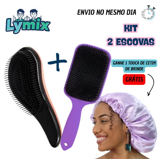 Super Kit 2 Escovas para Cabelo + Toca de Cetim Grátis Cor Aleatória