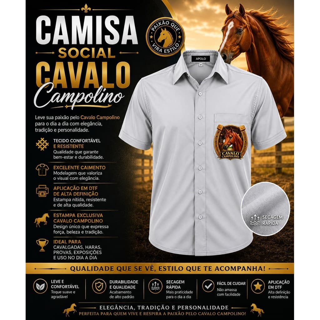 Camisa Social Personalizada Cavalo Campolino Microleve
