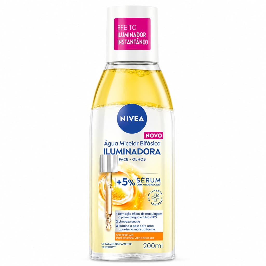NIVEA ÁGUA MICELAR BIFÁSICA ILUMINA. 200ML TODAS AS PELES