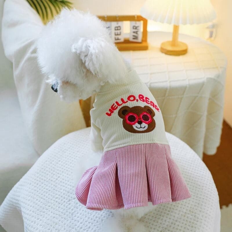 Roupa para Animais de Estimação, Vestido de Princesa Rosa com Estampa de Urso para Gatos, Primavera e Outono, com Fivela