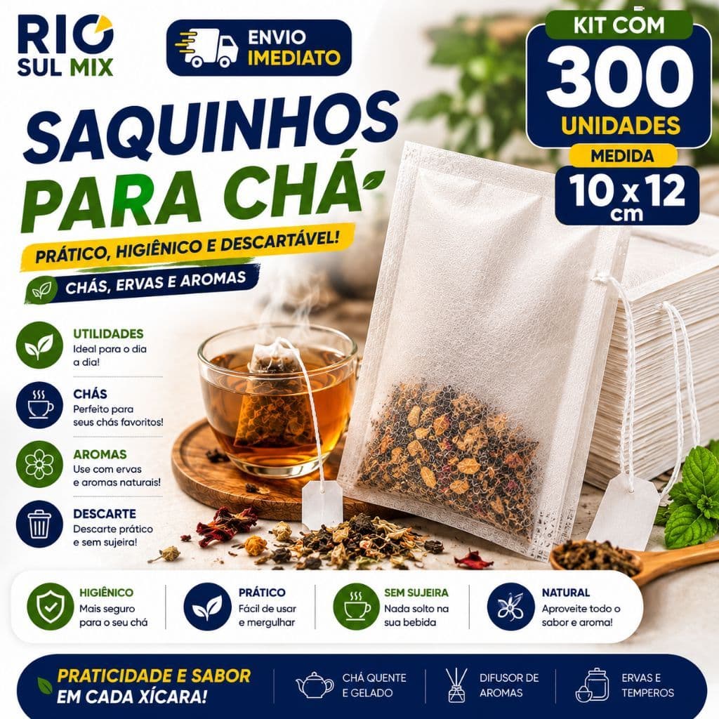 Kit 300 Saco Sachês De Chá TNT 10x12cm Pacote Filtro Descartável Com Cordão Para Infusão Chá Ervas