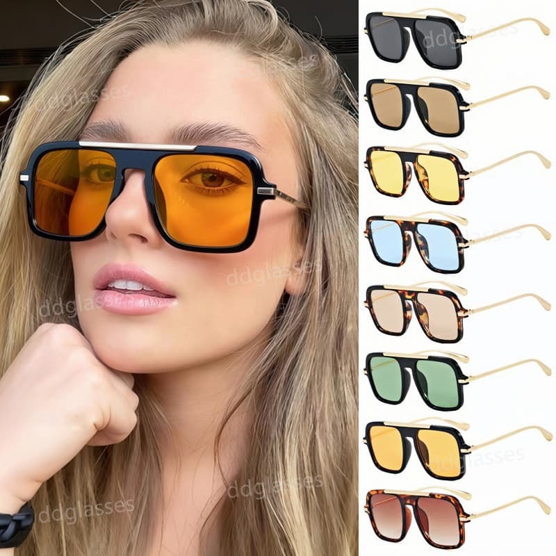 Óculos De Sol Piloto De Armação Grande Quadrada Para Mulheres Homens Lente Gradiente Multicolorida Moda Unissex Resisten
