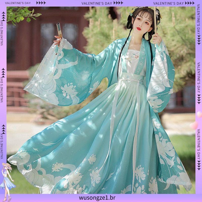 Hanqingge Original Tang feito cintura comprimento saia Hanfu estudante feminino diário Super fada traje desempenho prima