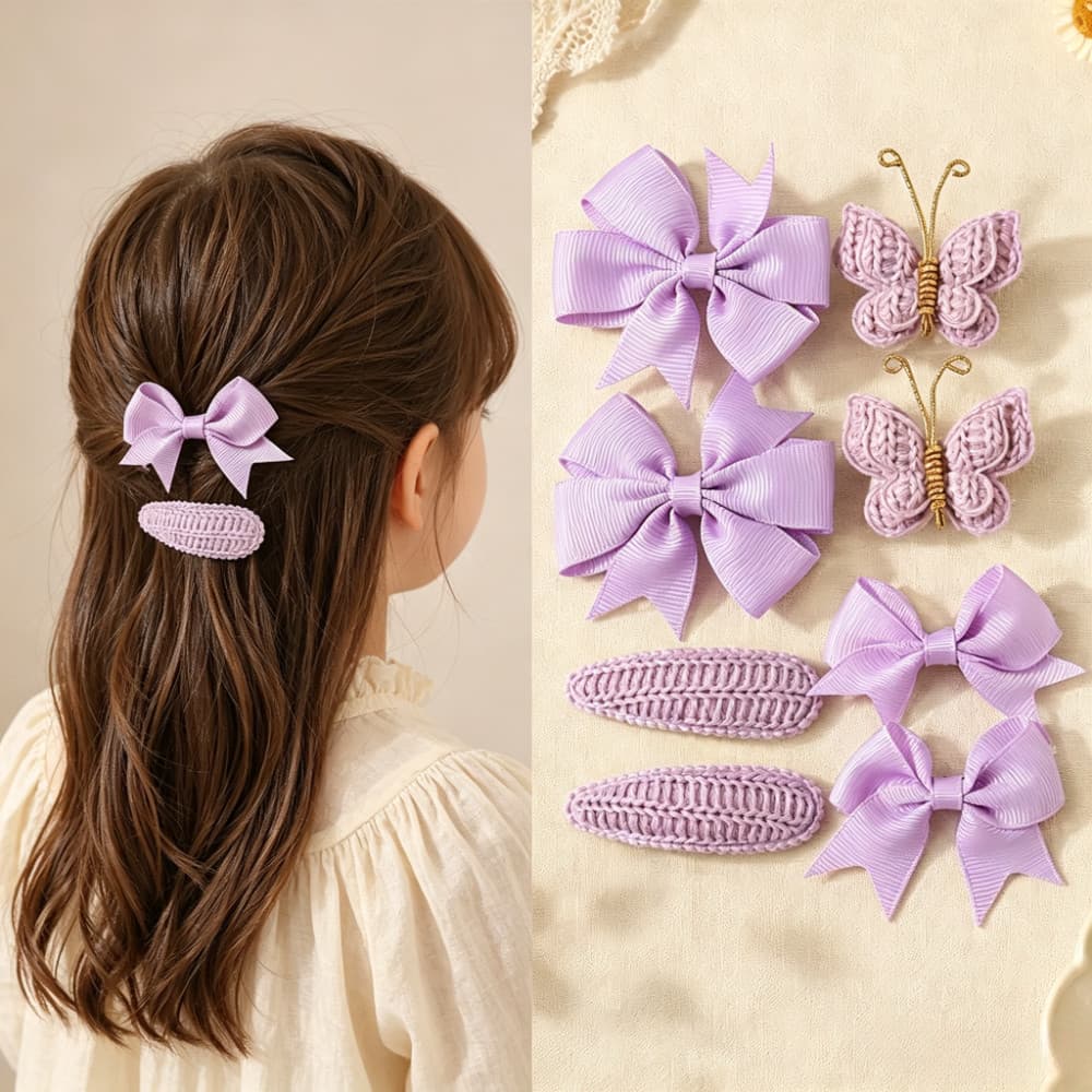 1 Conjunto De Grampos De Cabelo Com Laço , Clipes Laterais De Malha Para Meninas , Laços De Princesa Fofos , Acessórios