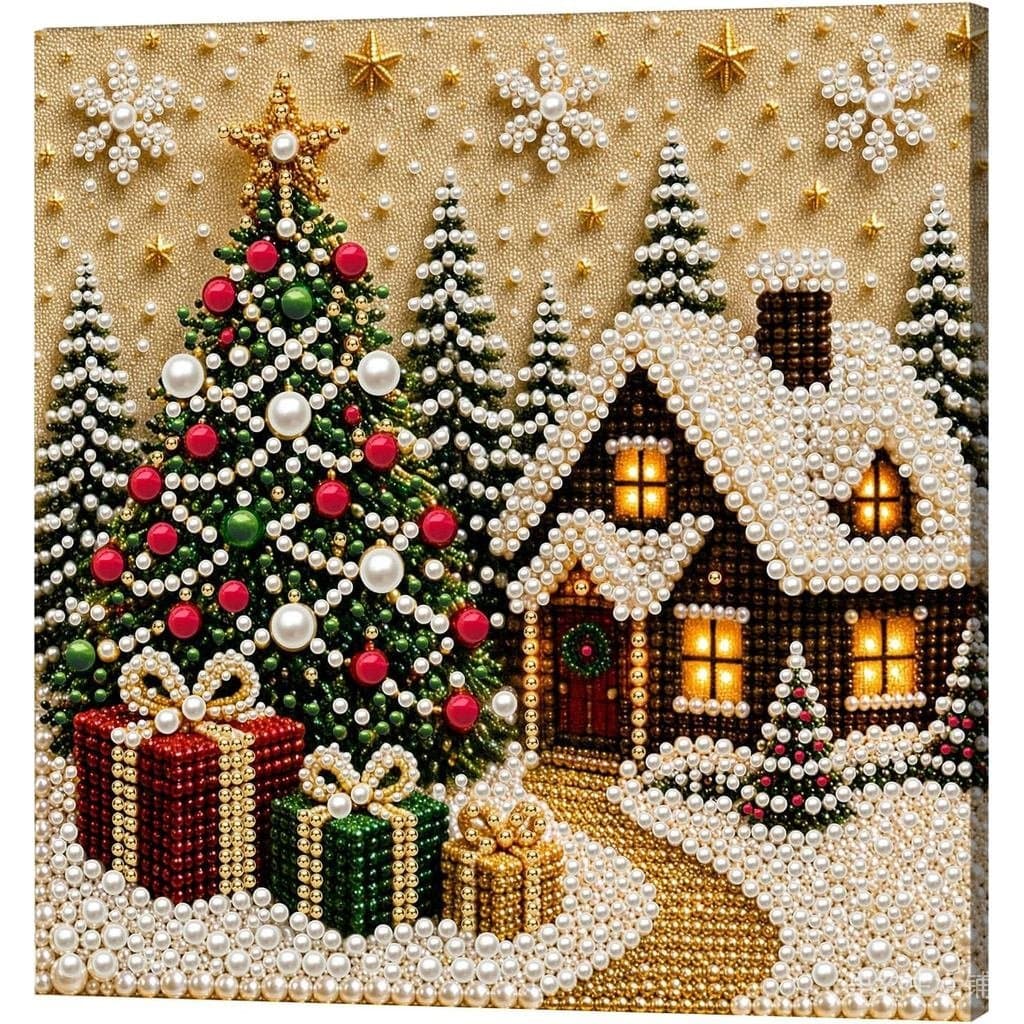 POETRYDRAW Kit de Arte em Diamante com Tema de Casa de Campo Nevada de Natal |   Kit de Pintura com Diamantes com Moldur