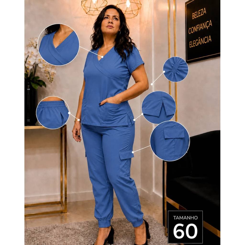 Scrub Feminino Neo Premium Azul Turquesa com Elastano Pijama Cirúrgico P ao G5