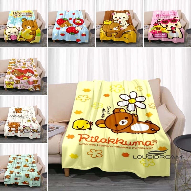 Anime Cute Cartoon Rilakkuma Cobertor de pelúcia adequado para casa, quarto, cama, sofá, viagens e piquenique; Projetado