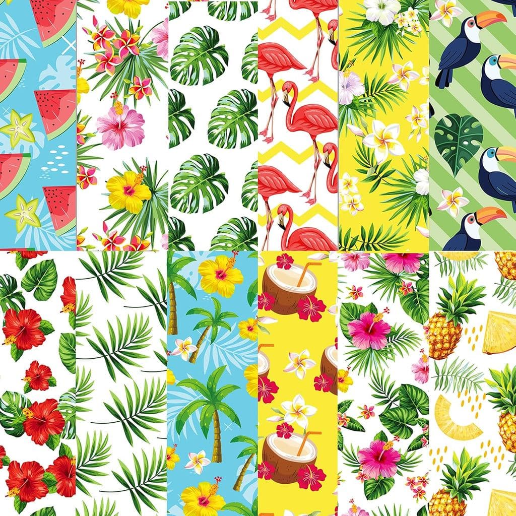 24 Folhas de Papel Decorativo para Scrapbook de Verão com Tema Havaiano 12"x12" Papel com Padrão Havaiano de Flamingos T